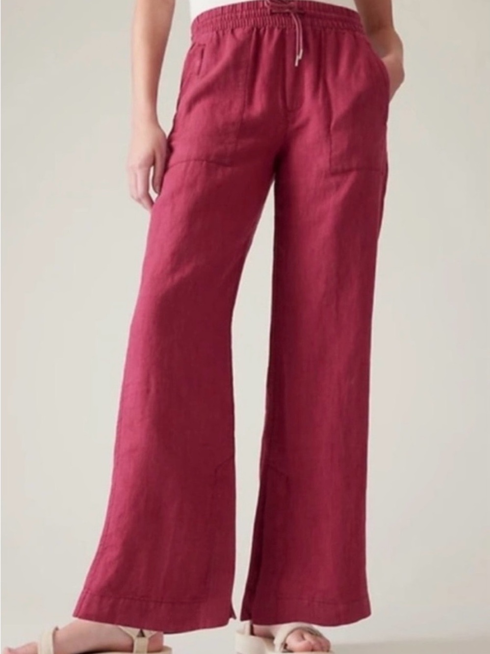 Athleta Retreat Linen Wide Leg Pant Raspberry Pink Dopamine Feminine NWOT